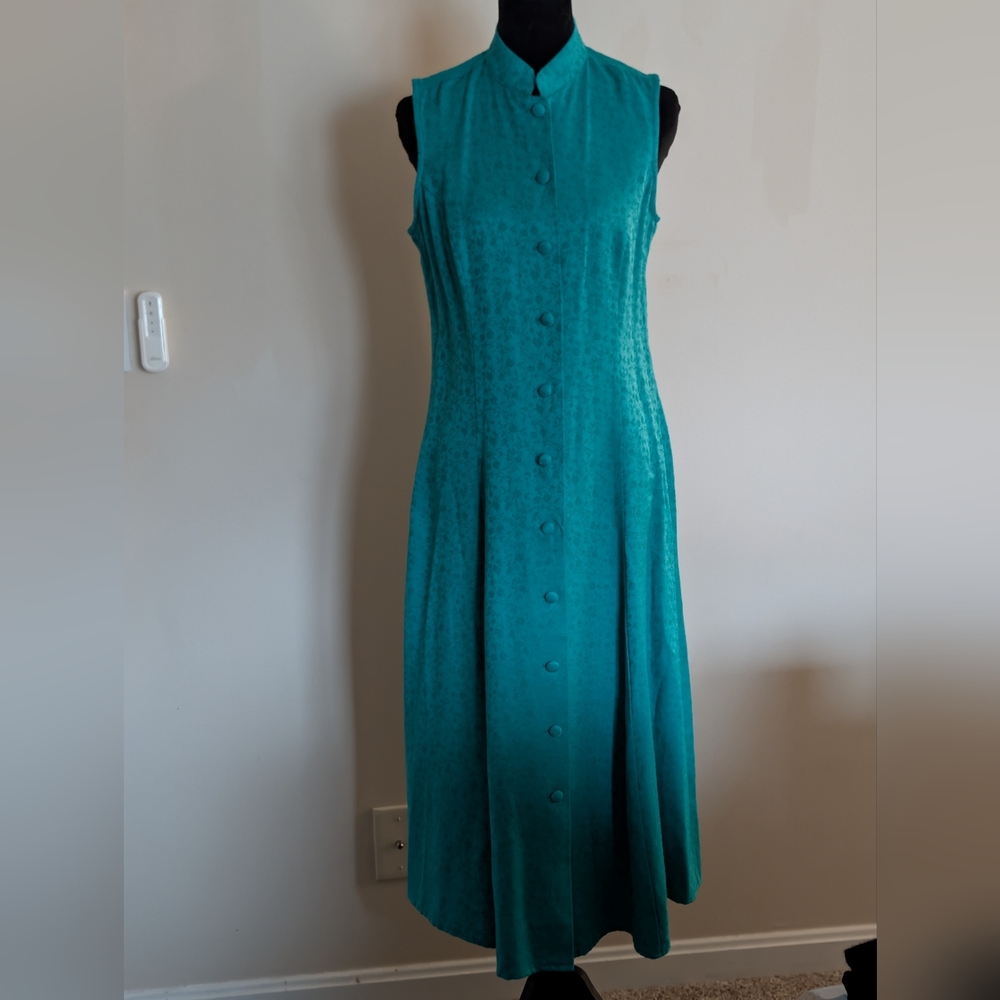 Vintage Coldwater Creek Made in USA Linen Blend Floral Jacquard Button Dress